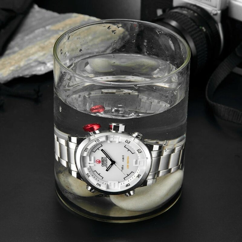 オーセン-ステンレス鋼のメンズクォーツ時計,クォーツ腕時計,耐水性時計,デジタル時計
