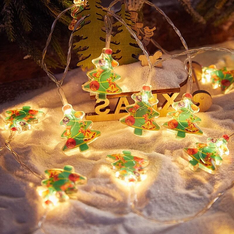 Dekorasi rumah pohon Natal, cahaya senar LED pohon Natal baru gaya Santa salju 1.5M Garland DIY 10 LED lampu peri Tahun Baru