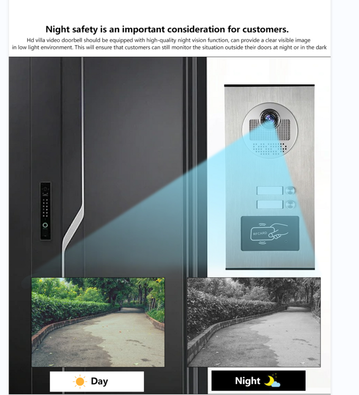 2 Units Apartment Intercom System Video Door Phone Door Intercom Aluminum Alloy Camera 7"Inch Monitor Video Doorbell