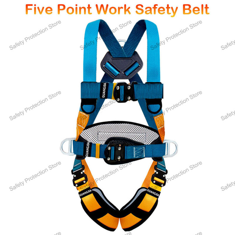 Arnés de seguridad de cinco puntos para el trabajo, cinturón de seguridad de cuerpo completo para escalada en roca al aire libre, equipo de protección para la construcción