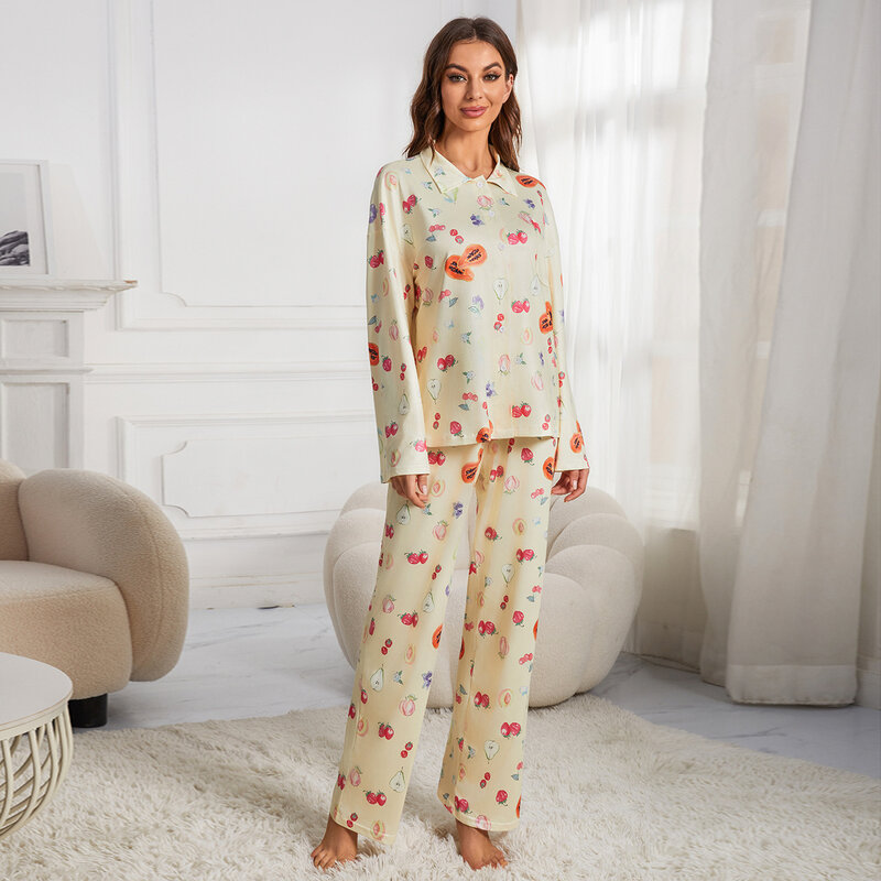 Pajama Set for Women Causal Floral Print Sleepwear Long Sleeve Loungewear 2 Piece Djerf Avenue Pajamas Y2K Chic Vintage Homewear