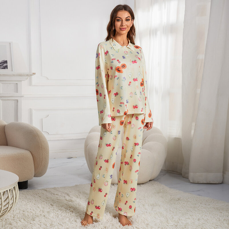 Ensemble de pyjama à imprimé floral pour femme, vêtements de nuit décontractés, vêtements de détente à manches longues, pyjama Djerf Avenue, vêtements d'intérieur vintage chics, Y2K, 2 pièces