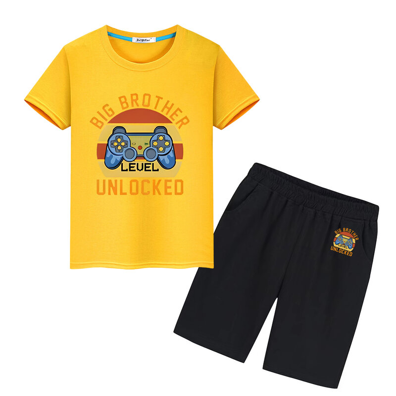 Camiseta Kawaii 100% algodón con estampado de gamepad, conjuntos deportivos, camisetas de verano y pantalones cortos, camisetas bonitas, ropa para niños y niñas, regalo de vacaciones