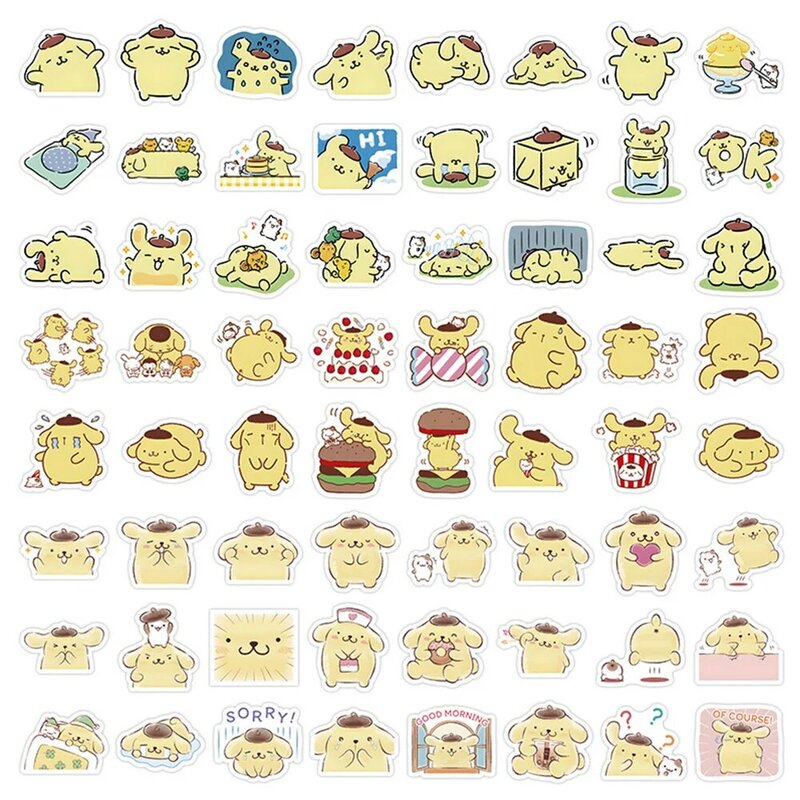 10/30/60/120pcs Cute Cartoon Pompom Purin Anime Stickers Kawaii Decals Laptop Skateboard Motorcycle Decoration Sticker Kids Toy