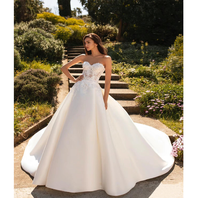 Gaun pernikahan pertunangan A-Line gaun pengantin lengan cetak renda Formal gaun pengantin gaun pengantin putri panjang populer gaun pengantin