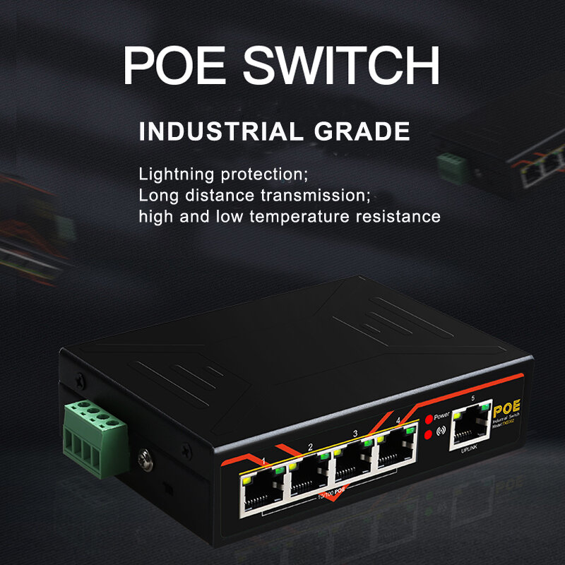 5 포트 POE 스위치 10/100Mbps 산업용 고속 이더넷 스위치 딘 레일 유형 네트워크 스위치