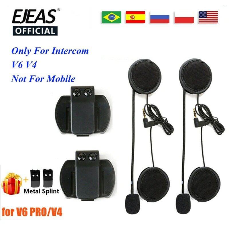 EJEAS V6 PRO casco intercomunicador clip 3,5mm micrófono altavoz auriculares para Vnetphone V4 motocicleta Bluetooth interfono