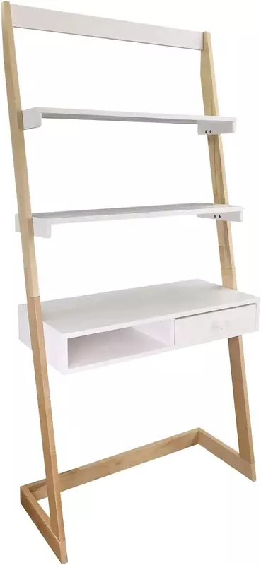 Wolnostojące biurko drabinkowe z szufladą, naturalny klon/biały