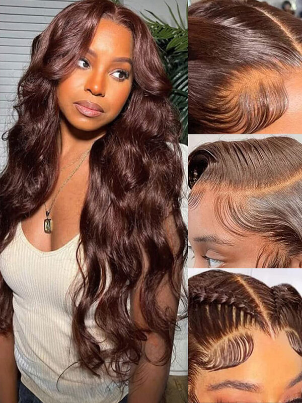 Pelucas frontales de encaje HD para mujer, cabello humano 250% marrón Chocolate, ondulado, 13x4, 13x6, sin pegamento, listo para usar, 7x5, precortadas