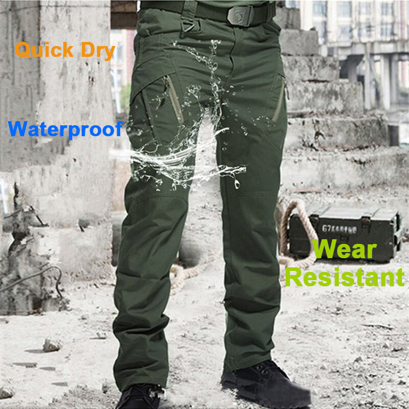กางเกงทหารสำหรับผู้ชาย, กางเกงคาร์โก้ต่อสู้กันน้ำมีหลายกระเป๋าชุดฝึกแบบลำลองทนทานต่อการฉีกขาด