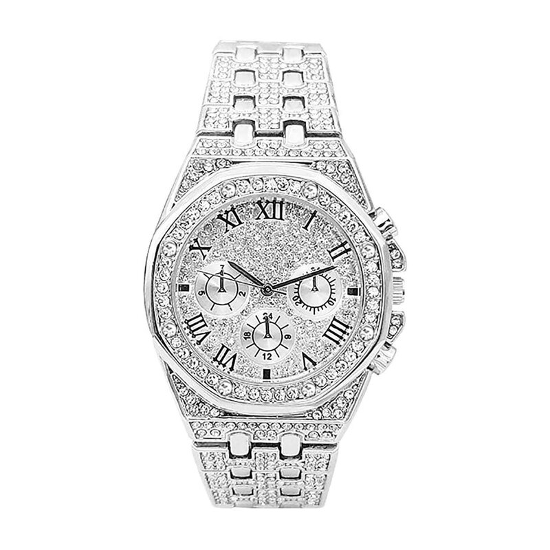 발렌타인 데이 남녀공용 럭셔리 다이아몬드 시계, 쿼츠 시계, 스테인레스 스틸 스트랩, 연인 손목 시계, 라인석 커플 시계