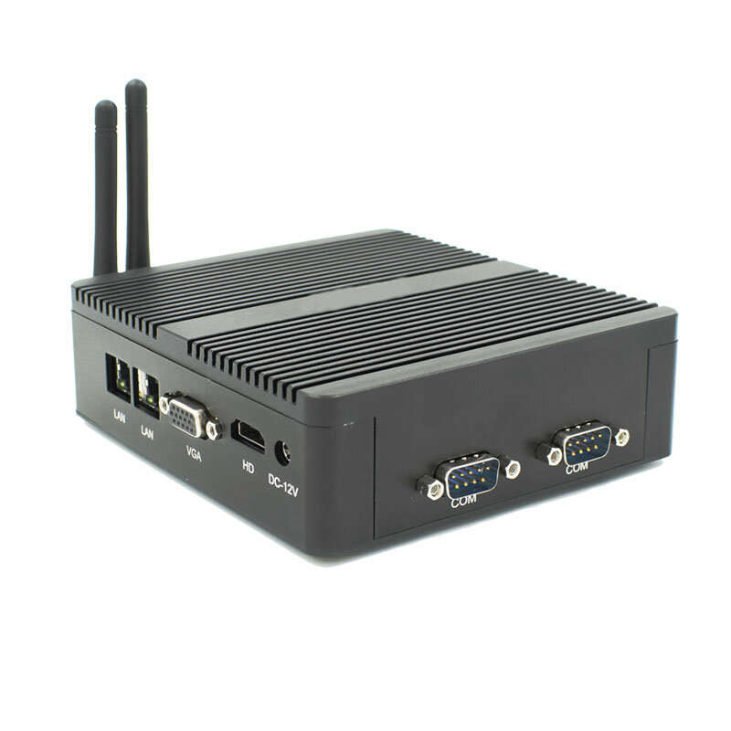 Mini PC Industrial sin ventilador, J2900 J1900 Celeron, 2 x LAN, 2 x RS232 Com, HD, VGA, pantalla Dual, Win10, Linux, ordenador resistente, barato