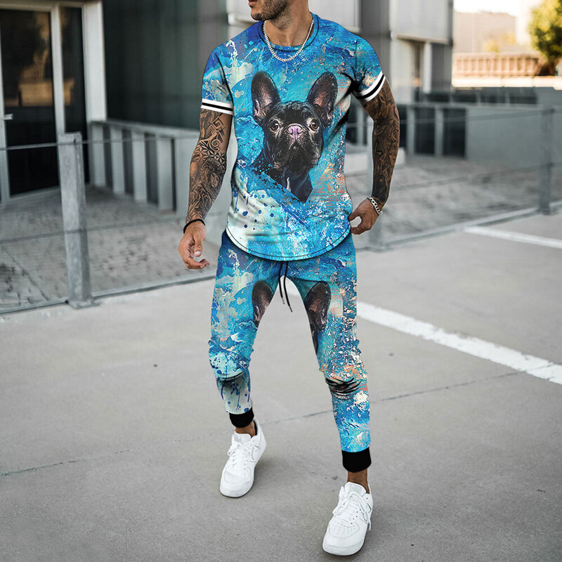Urban Man Animals 3D printed Short Sleeve T Shirt Long Pants 2 Piece Sets Casual Trend Oversized Clothing Summer Men Tracksuit