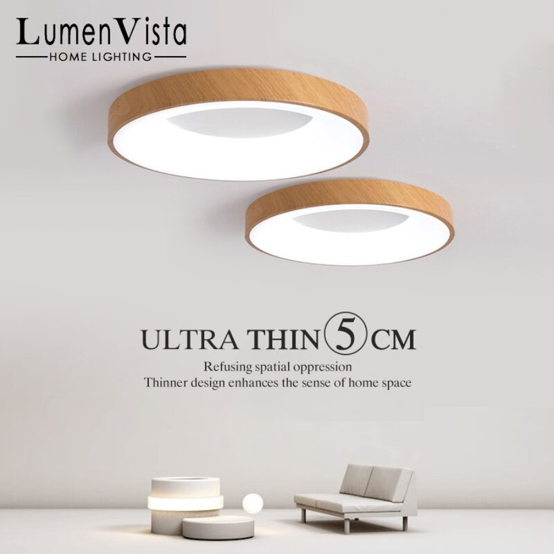 Ultra-fino Nordic LED Wood Grain Teto Light, Lâmpada Circular para Casa, Sala de Estar, Cozinha, Quarto, Luminária Decorativa Moderna