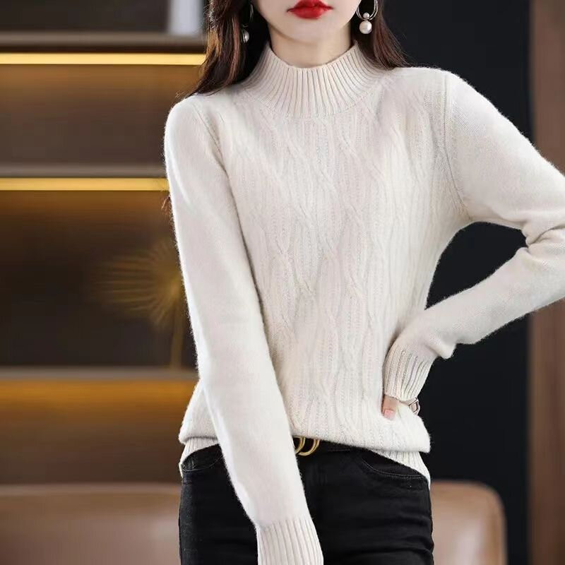 2024 Sweater Women's High Stacked Collar Pullover Long Sleeve Winter Knitted Sweater Warm High Quality Bottoming Shirt Knitwear