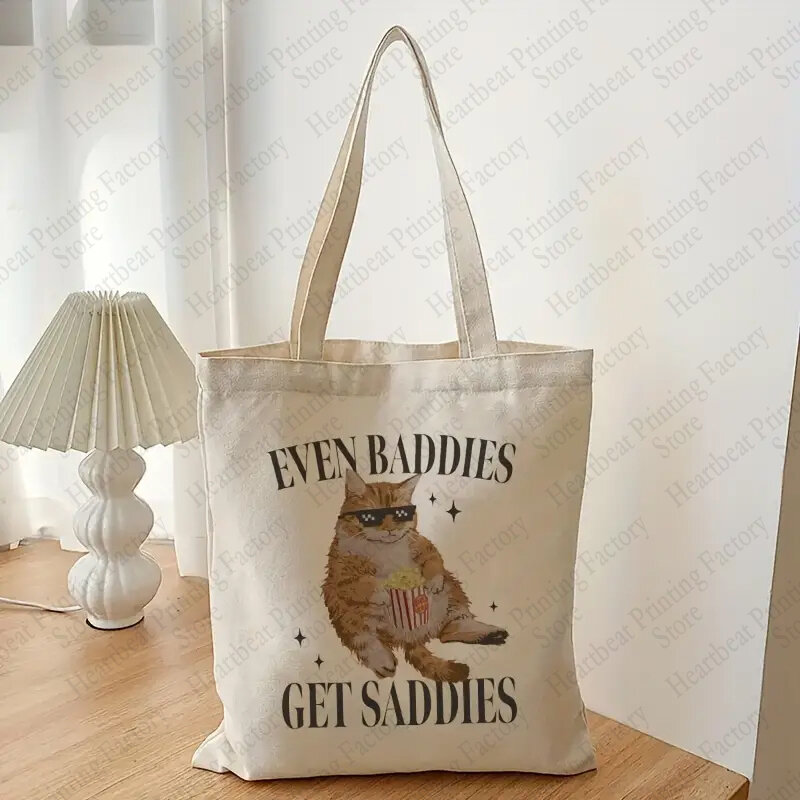 Even Baddies Get Saddies Pattern Books, bolsas de compras reutilizables, bolso de hombro con gráfico de gato lindo para la vida diaria