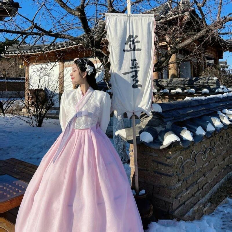 Hanbok tradicional para mulheres, estilo coreano, roupa de fotografia, fato vintage para festivais, dança folclórica retrô, P1