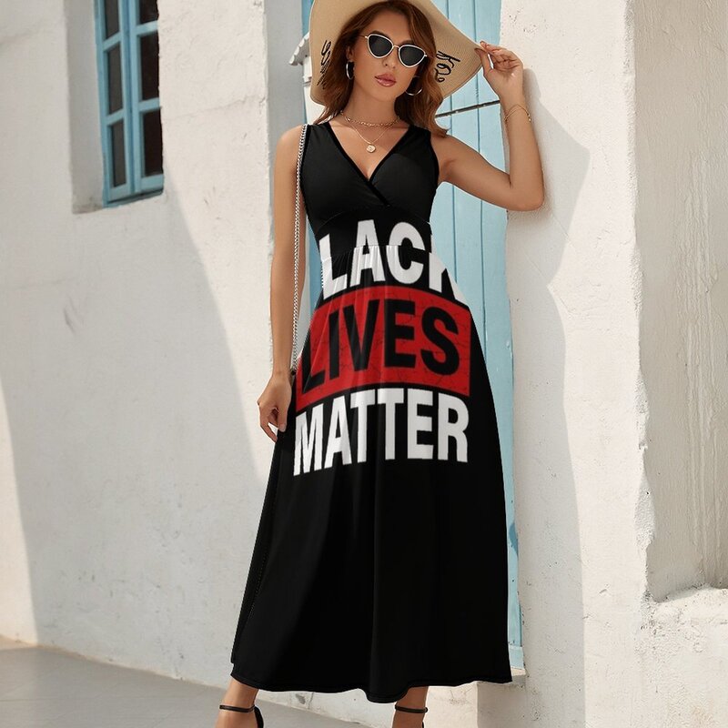 فساتين نسائية بلا أكمام مع أسماء الضحايا BLM ، تي شيرت مسألة حياة سوداء ، ملابس صيفية