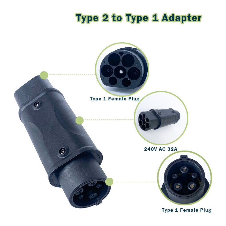 32A Type 2 IEC 62196-2 Convert to J1772 Type 1 Plug Electric Car Charging