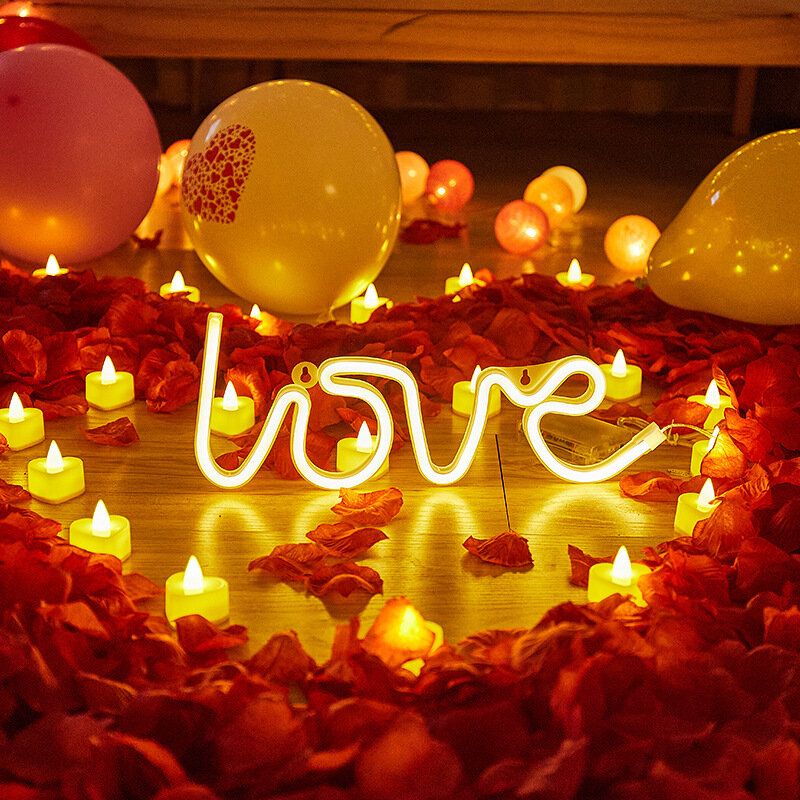 Luzes de néon LED com bateria para decoração interior, forma do amor, luz noturna, usb, luz noturna dupla alimentada, natal, casamento, aniversário