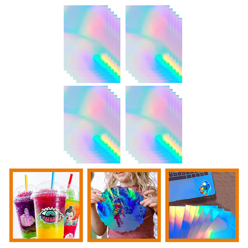 Adesivos para Impressão Multiusos para DIY, Decalques De Copo De Papel, Holográficos, A4, 20 Folhas
