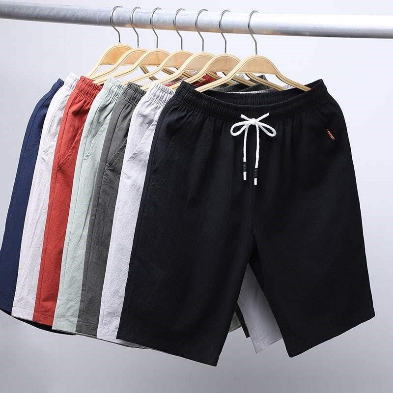 Шорты мужские из хлопка и льна, дышащие короткие брюки, модные пляжные шорты в Корейском стиле, повседневные Черные, лето 2023