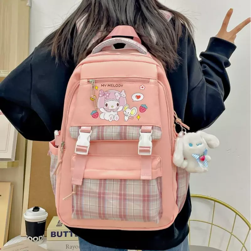 Sanrio Melody Student Schoolbag, Cartoon bonito e leve, grande capacidade mochila Pacha Dog, novo