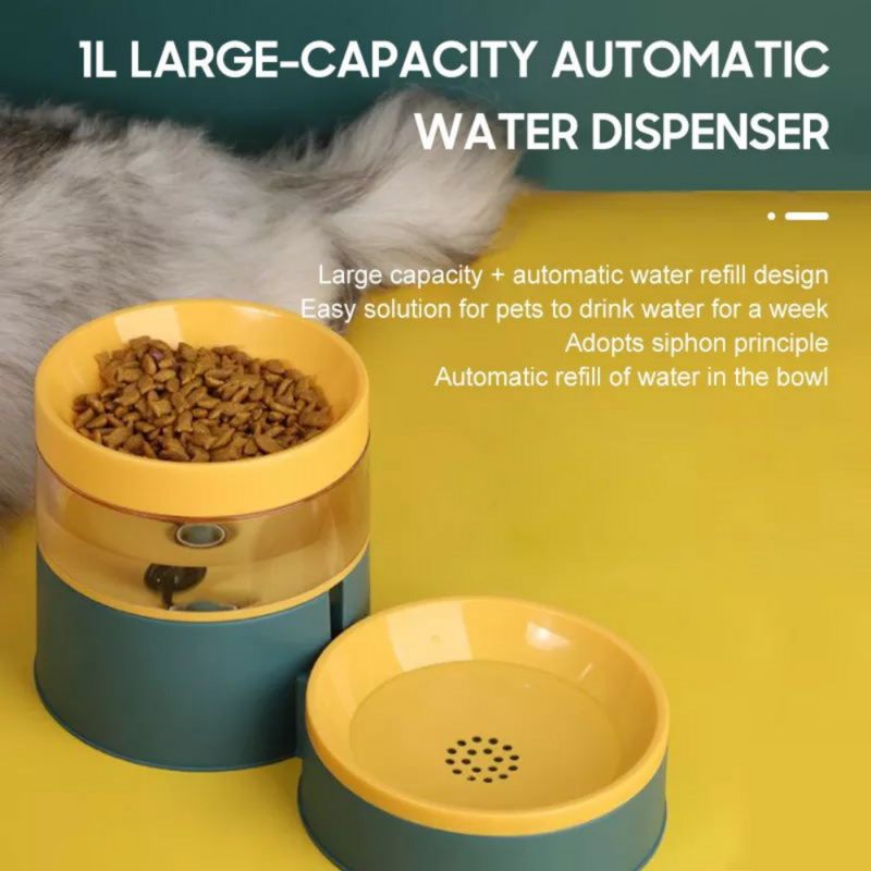 1L Water Multifunctional Automatic Pet Supplies Double Feeder Bowl Set Elevated Pets Cat Drink Water Bowl Storage Pet Food Water
