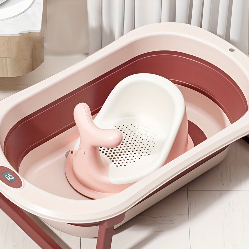 온도 감지 기능이 있는 접이식 욕실 양동이, 실시간 온도 실리콘 아기 목욕 욕조, 미끄럼 방지 발 목욕