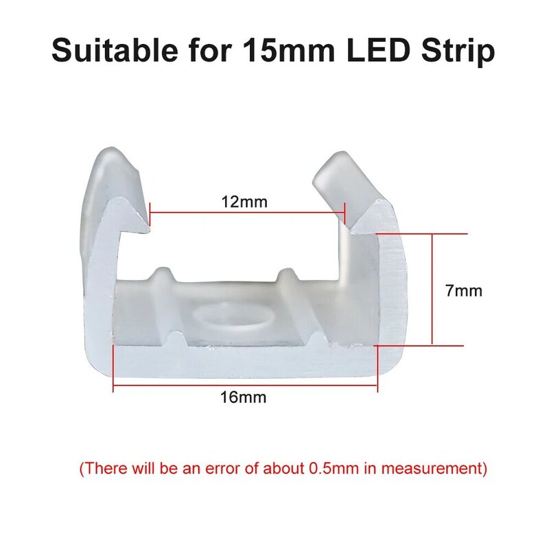 유연한 COB 플라스틱 버클 LED 스트립 고정 클립, 2835 네온 라이트 고정용 거치대 커넥터 액세서리, 220V, 6mm, 8mm, 12mm, 15mm