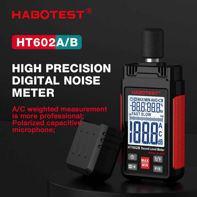 HABOTEST HT602 Sound Level Meter Portable SPL Meter 30dBA to 130dBA Audio Noise Volume Measuring Instrument Decibel Meter