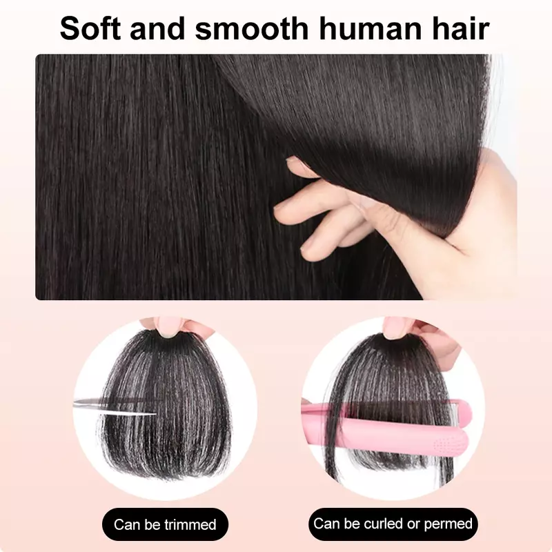 Rambut palsu wanita, klip dalam poni manusia klip dalam ekstensi rambut poni alami untuk pemakaian sehari-hari