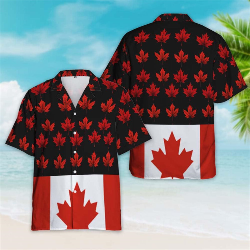 เสื้อเสื้อเชิ้ตลายกราฟฟิกวันชาวแคนาดาสำหรับผู้ชายเสื้อใบเมเปิลกระรอกแคนาดาแขนสั้นเสื้อท่อนบน