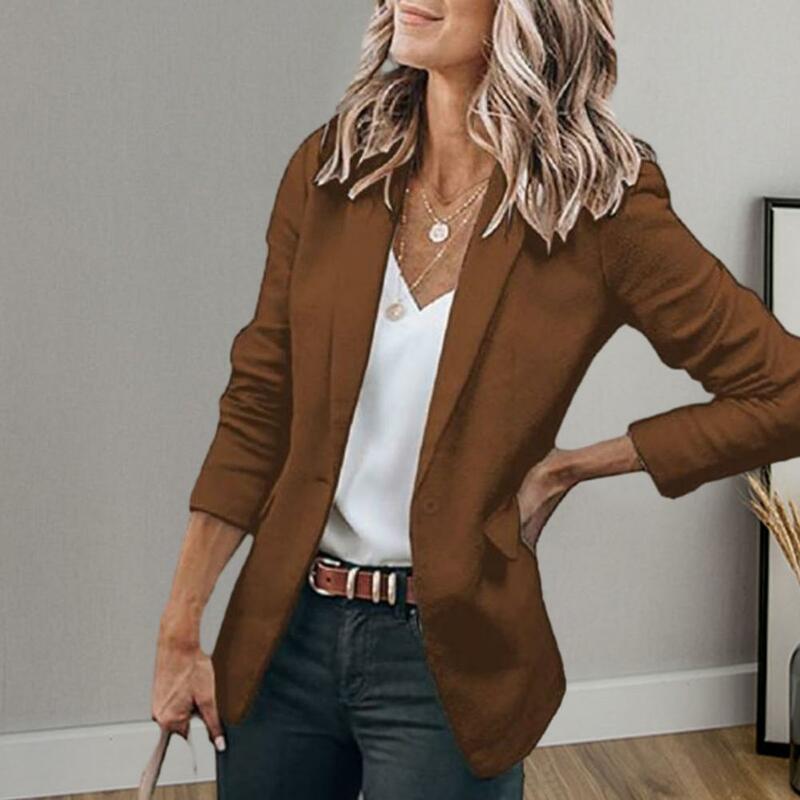 Women Coat Elegant Women's Single Button Office Slim Fit Long Sleeve Solid Color for Business Commute Style Solid Color Women