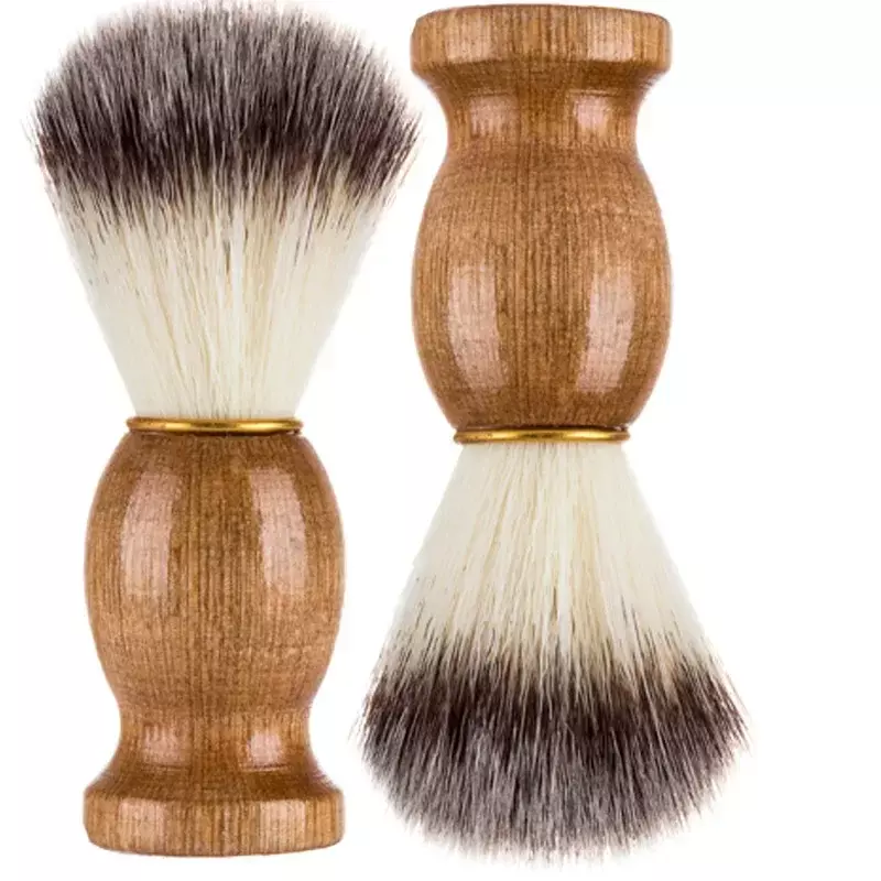 Escova de barbear masculina de texugo natural para barbeiro, aparelho de limpeza de barba facial ferramenta de barbear com cabo de madeira