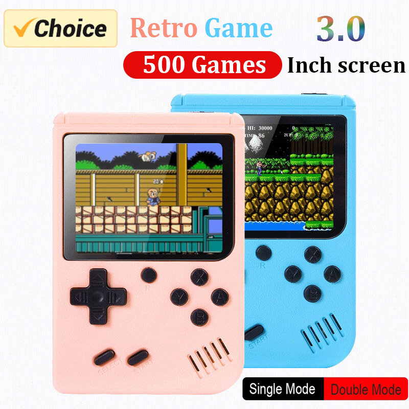Konsol Video Game genggam Mini portabel Retro, pemutar Game warna LCD 3.0 inci 8 Bit dengan 500 Game bawaan