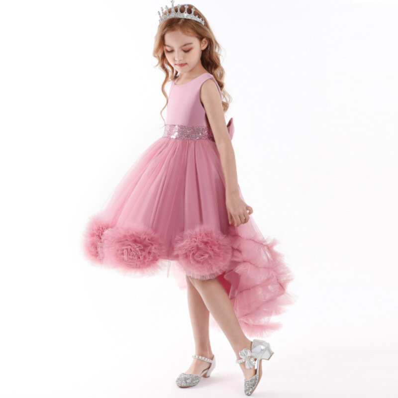 Children's Wedding Evening Dress Foreign Trade Spring/Summer New Girls' Trailing Lace Temperament Dress