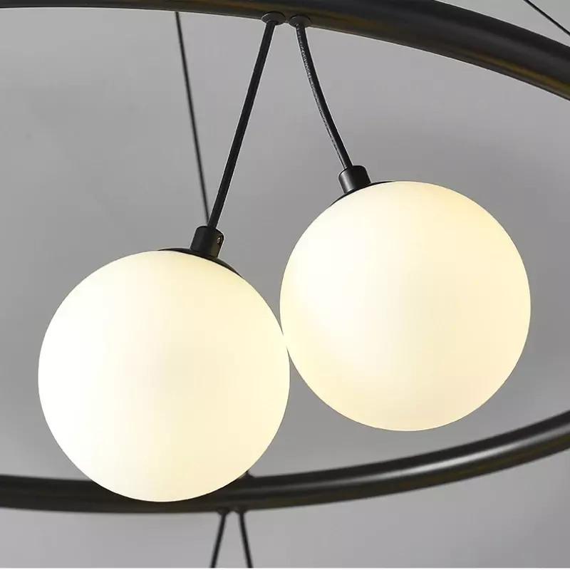 Plafonnier LED suspendu en forme de haricot magique, composé de boules de verre blanches, éclairage d'intérieur, luminaire décoratif de plafond, idéal pour un salon, une table à manger ou une chambre d'enfant