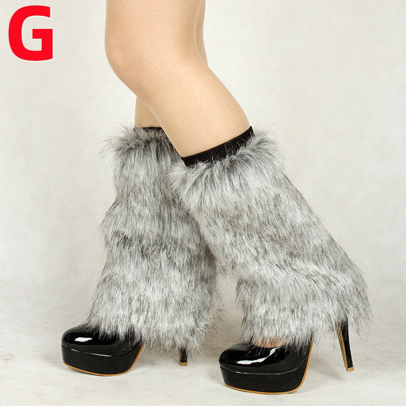 Nowy 20/30cm kolorowe Faux Fur getry skarpetki damskie puszyste futrzane osłony na buty zimowe ocieplone legginsy długie skarpetki Party Fashion