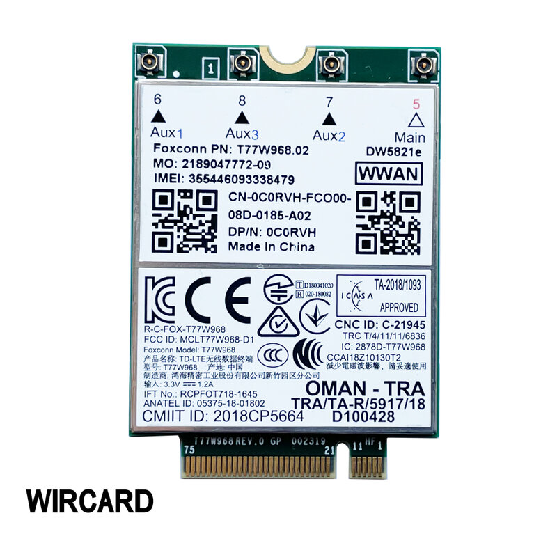 WIRCARD T77W968 DW5821e X20 LTE Cat16 1 Гбит/с, Φ 4G модуль для ноутбука Dell 5420 5424 7424 7400