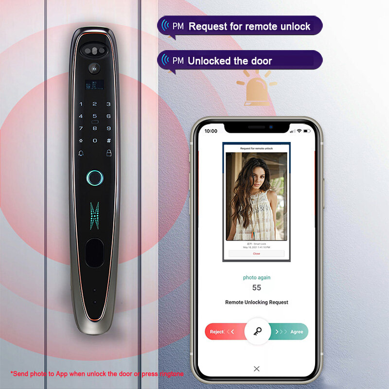 Цифровой смарт-замок двери с 3D распознаванием лица, Функция Smart Life с паролем и разблокировкой по отпечатку пальца