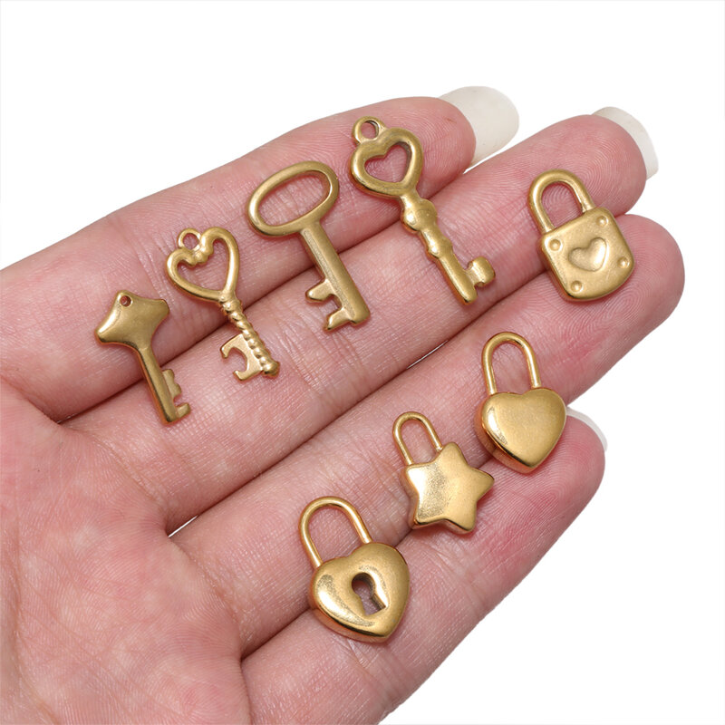 5Pcs Rvs Lock Key Charms Hart Vorm Paar Hangers Voor Diy Ketting Armband Sieraden Makings Groothandel