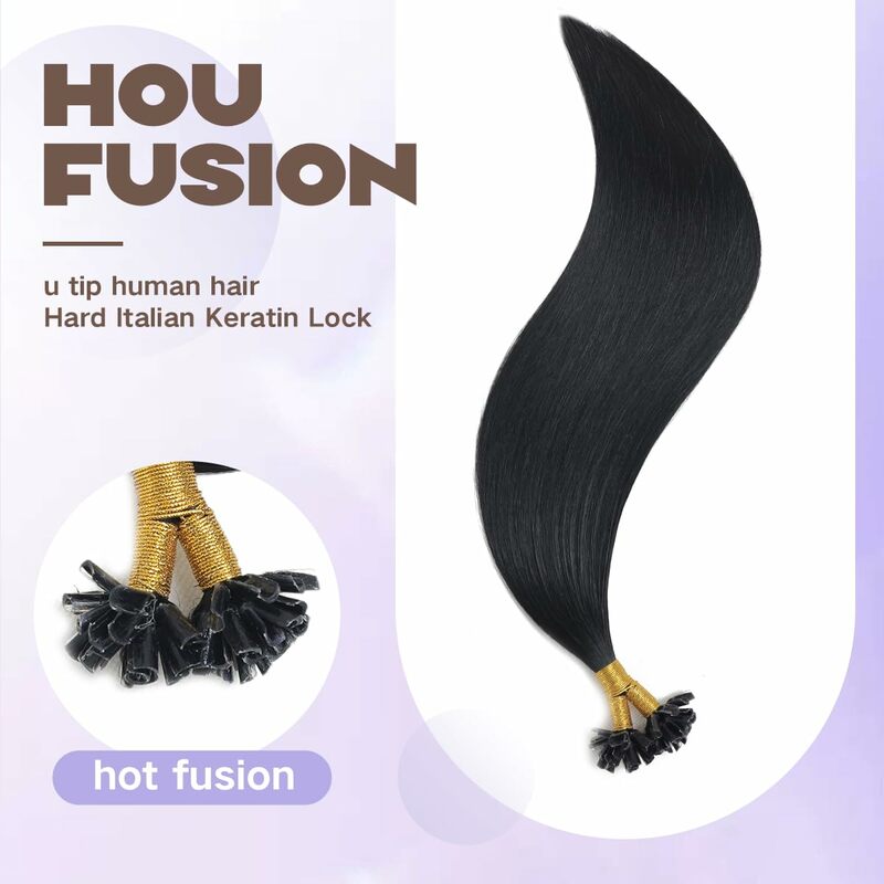 Прямые U-образные волосы для наращивания, человеческие волосы #1, черные человеческие волосы без повреждений, U-образные человеческие волосы для наращивания, 100 прядей/упаковка, 14-24 дюйма