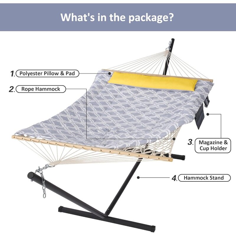 Portable Hammock for Outside with Stand, Gray Drops, Hammock