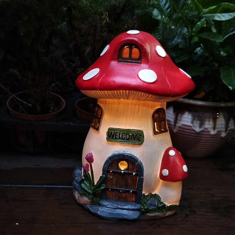 Domek grzybowy lampa słoneczna rzemiosło żywiczne ogrodnictwo miniaturowe ogrodowe bajkowy krajobraz dekoracja domu Ornament