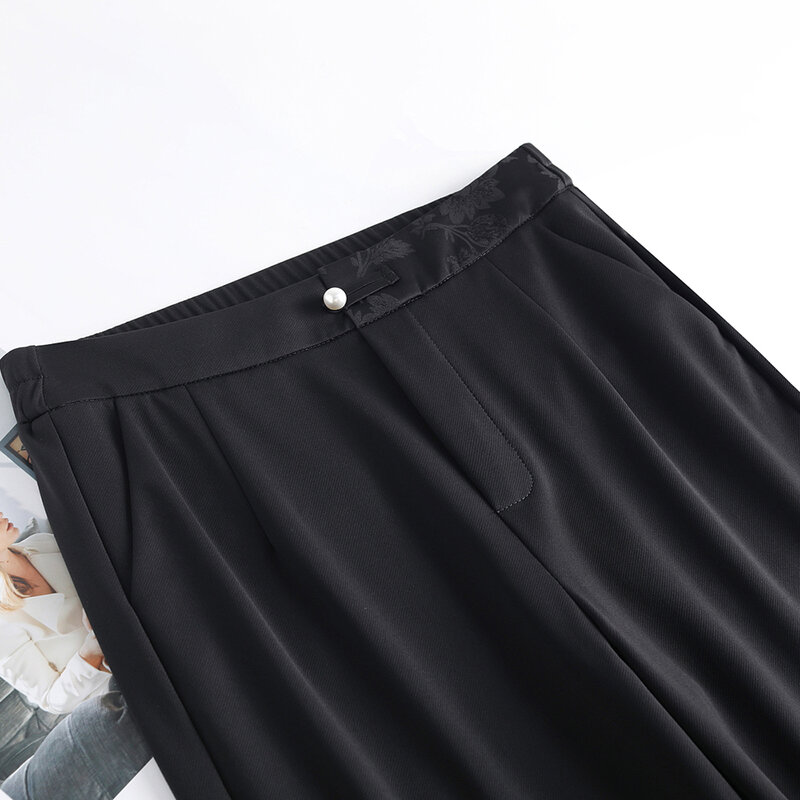 กางเกงผู้หญิง2024ฉบับภาษาเกาหลีกางเกงเอวกลาง busana Casual ละเอียดอ่อนดีไซน์แฟชั่นกางเกงเก้าส่วน gratis ongkir