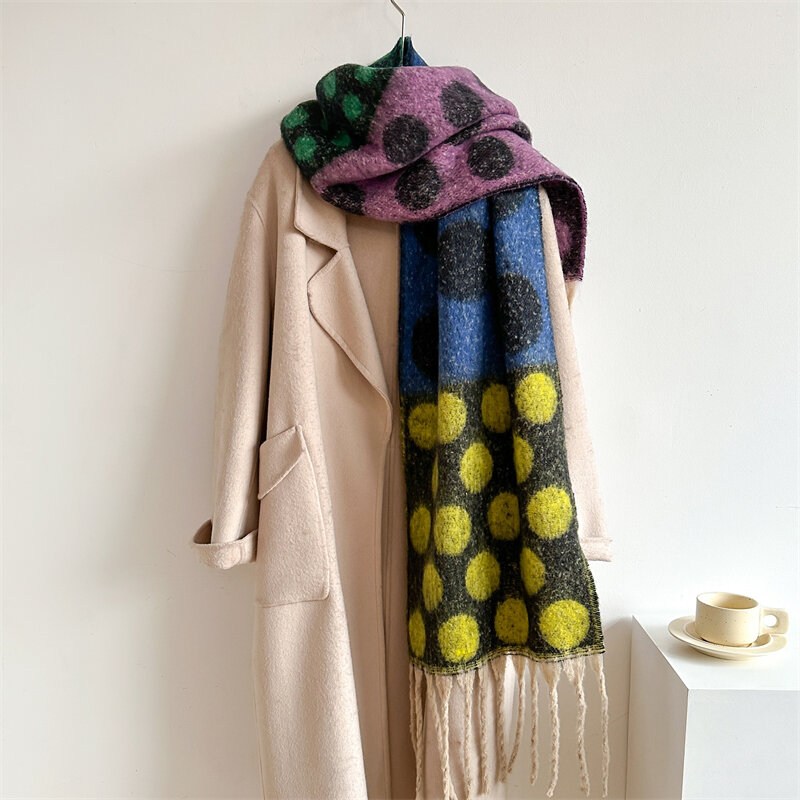 2023 Thick Pashmina Warm Shawl Wrap Design Cashmere Scarf Women Winter Abstract Flower Tassel Blanket Neckerchief  Poncho Stoles
