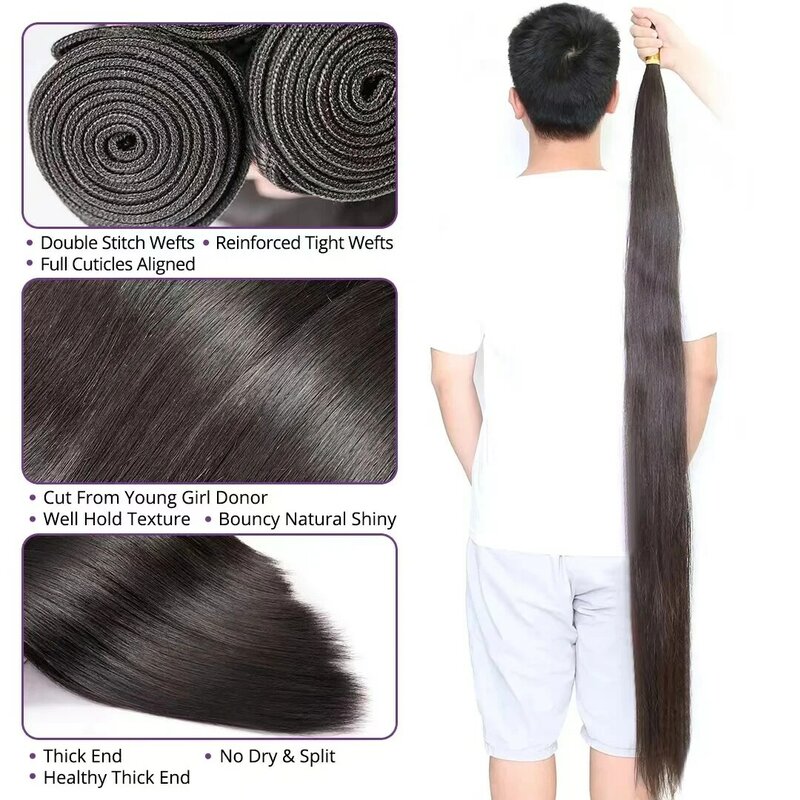 50inch Straight Human Hair Bundles 10A Raw Hair Weave Bundles Silky Straight Human Hair Extensions  38 40inch Remy Human Hair