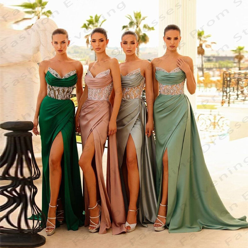 2024 Elegant Women's Prom Dresses Sexy Side Split Off Shoulder Mermaid Sleeveless Evening Gowns Fashion Celebrity Formal Party