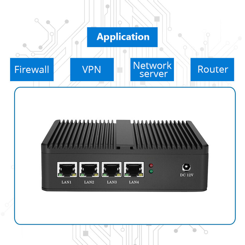 Firewall Router PFsense Fanless คอมพิวเตอร์ขนาดเล็ก Celeron J1900 J4125 4 Core 4 LAN Gigabit Windows 10 Linux Openwrt อุตสาหกรรม Server